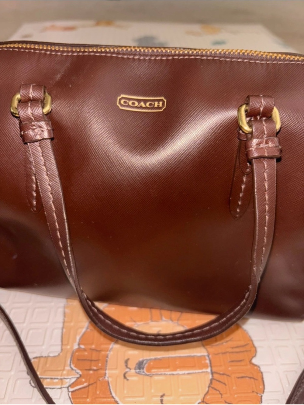 Coach Brown Saffiano Satchel with Gold Hardware - Picture 2 of 16